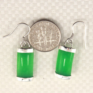Solid Sterling Silver 925 Fish Hook Green Jade Dangle Earrings