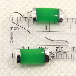Solid Sterling Silver 925 Fish Hook Green Jade Dangle Earrings