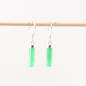 Solid Sterling Silver 925 Green Jade Tube Fish Hook Earrings