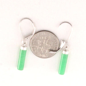 Solid Sterling Silver 925 Green Jade Tube Leverback Earrings