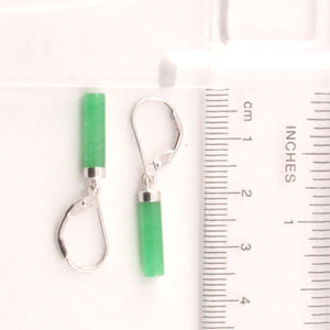Solid Sterling Silver 925 Green Jade Tube Leverback Earrings