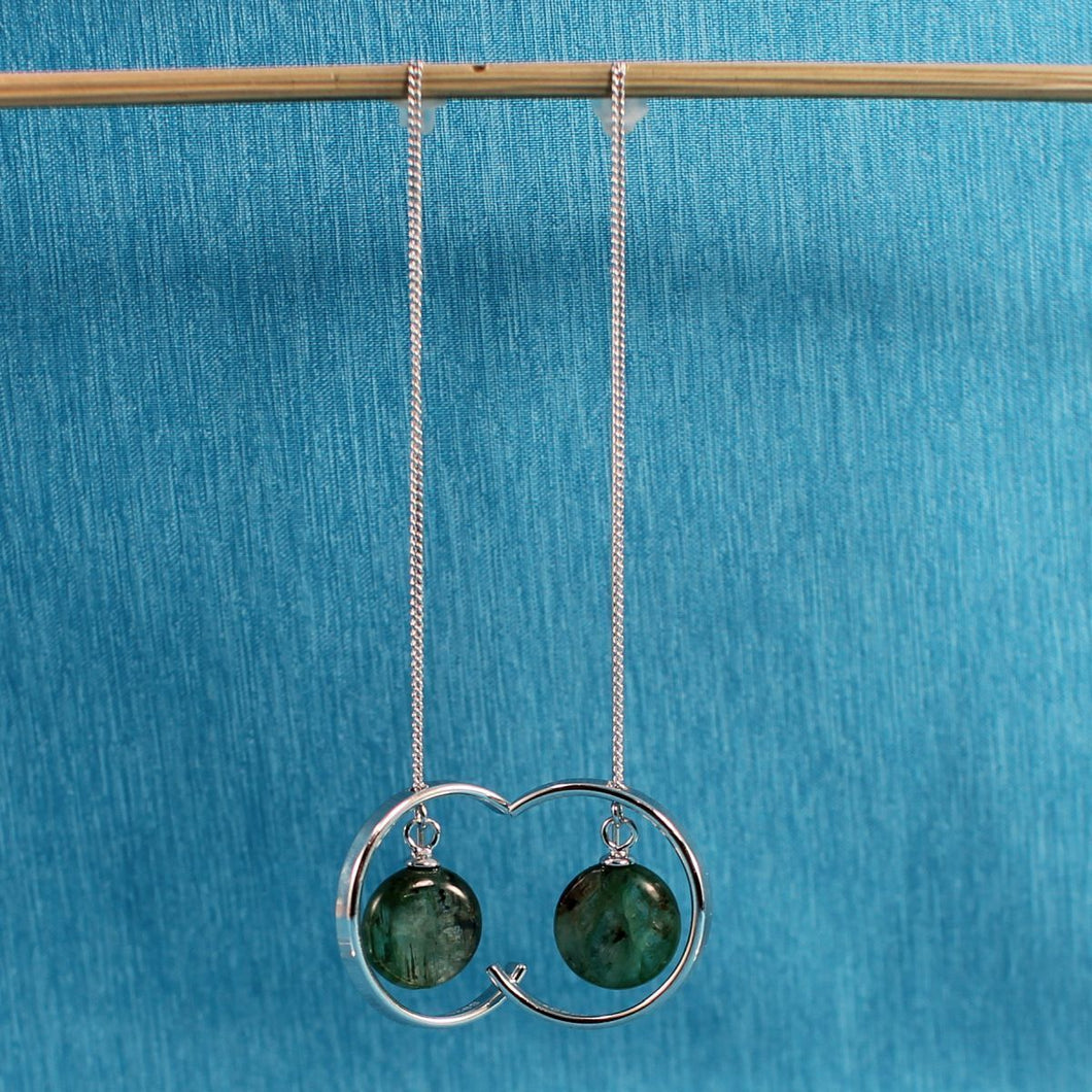 Solid Sterling Silver 925 Green Kyanite Threader Earrings