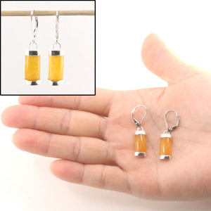 Solid Sterling Silver 925 Honey Jade Curved Leverback Earrings