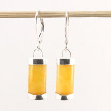 Load image into Gallery viewer, Solid Sterling Silver 925 Honey Jade Curved Leverback Earrings