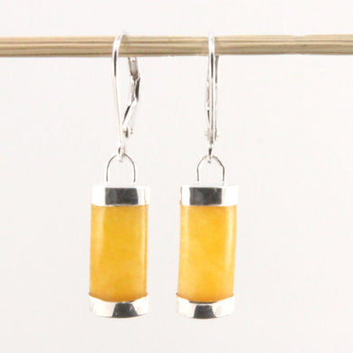 Solid Sterling Silver 925 Honey Jade Curved Leverback Earrings