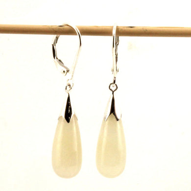 Solid Sterling Silver 925 Raindrop Honey Jade Lever Back Earrings