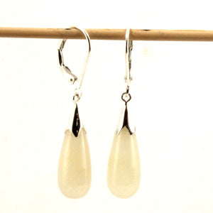 Solid Sterling Silver 925 Raindrop Honey Jade Lever Back Earrings