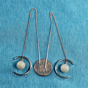 Solid Sterling Silver 925 Jade Bead Threader Earrings
