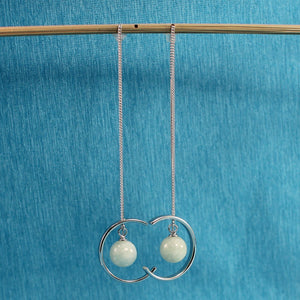 Solid Sterling Silver 925 Jade Bead Threader Earrings