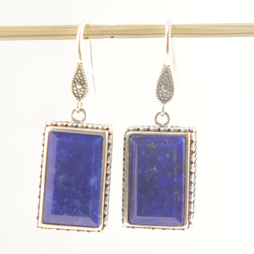 Solid Sterling Silver 925 Lapis Lazuli Antique Finish Hook Earrings