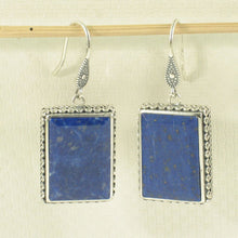 Load image into Gallery viewer, Solid Sterling Silver 925 Lapis Lazuli Antique Finish Hook Earrings