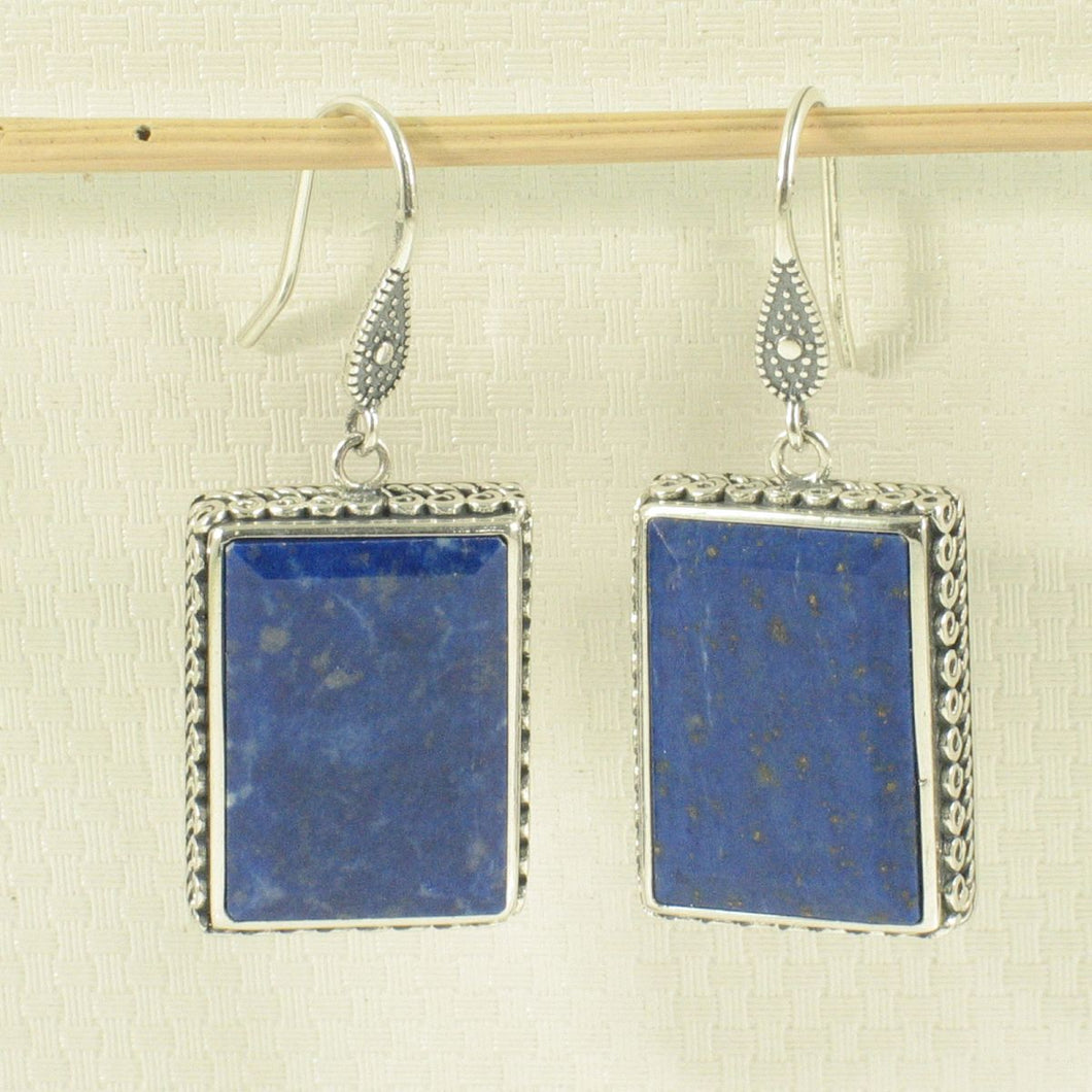Solid Sterling Silver 925 Lapis Lazuli Antique Finish Hook Earrings