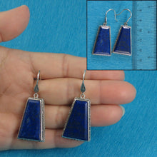 Load image into Gallery viewer, Solid Sterling Silver 925 Lapis Lazuli Antique Hook Earrings (Trapezoid 26mm, Wide)