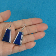 Load image into Gallery viewer, Solid Sterling Silver 925 Lapis Lazuli Antique Hook Earrings (Trapezoid 26mm, Wide)