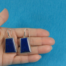 Load image into Gallery viewer, Solid Sterling Silver 925 Lapis Lazuli Antique Hook Earrings (Trapezoid 26mm, Extra Wide)