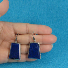 Load image into Gallery viewer, Solid Sterling Silver 925 Lapis Lazuli Antique Hook Earrings (Trapezoid 26mm, Extra Wide)