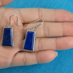 Solid Sterling Silver 925 Lapis Lazuli Antique Hook Earrings (Trapezoid 20mm)
