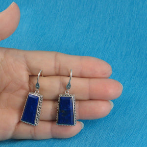 Solid Sterling Silver 925 Lapis Lazuli Antique Hook Earrings (Trapezoid 20mm)
