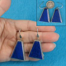 Load image into Gallery viewer, Solid Sterling Silver 925 Lapis Lazuli Antique Hook Earrings (Trapezoid 29mm)