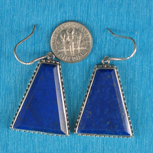 Load image into Gallery viewer, Solid Sterling Silver 925 Lapis Lazuli Antique Hook Earrings (Trapezoid 29mm)