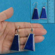Load image into Gallery viewer, Solid Sterling Silver 925 Lapis Lazuli Antique Hook Earrings (Trapezoid 29mm, Wide)