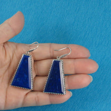 Load image into Gallery viewer, Solid Sterling Silver 925 Lapis Lazuli Antique Hook Earrings (Trapezoid 29mm, Wide)