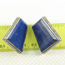 Load image into Gallery viewer, Solid Sterling Silver 925 Large Lapis Lazuli Omega Clip Earrings (22x26mm)