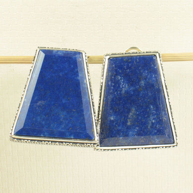 Solid Sterling Silver 925 Large Lapis Lazuli Omega Clip Earrings (22x26mm)