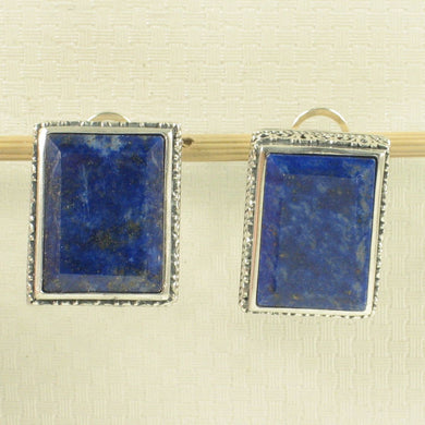 Solid Sterling Silver 925 Lapis Lazuli Omega Clip Earrings