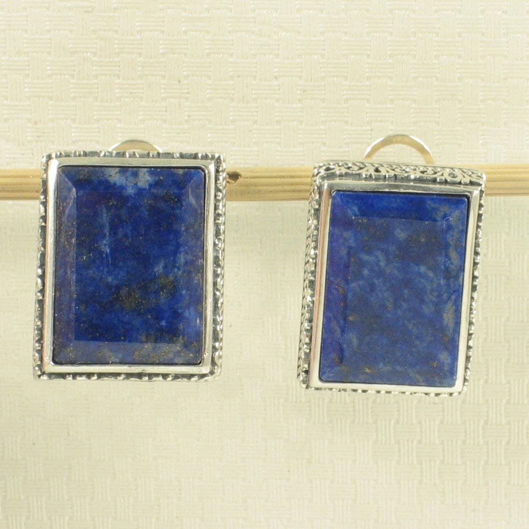 Solid Sterling Silver 925 Lapis Lazuli Omega Clip Earrings