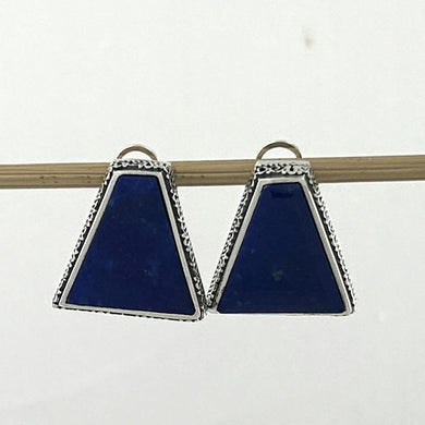 Solid Sterling Silver 925 Lapis Lazuli Omega Clip Earrings