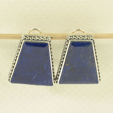 Solid Sterling Silver 925 Large Lapis Lazuli Omega Clip Earrings (20x23mm)