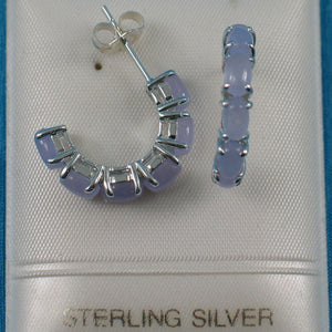 Solid Sterling Silver 925 Black Onyx & Jade 12-Stone C Hoop Earrings