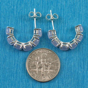 Solid Sterling Silver 925 Black Onyx & Jade 12-Stone C Hoop Earrings