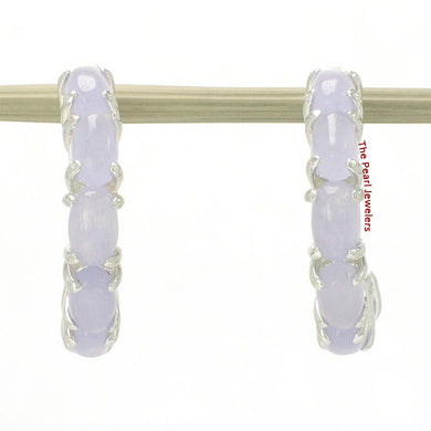 Solid Sterling Silver 925 Lavender Jade 12-Stone C Hoop Earrings