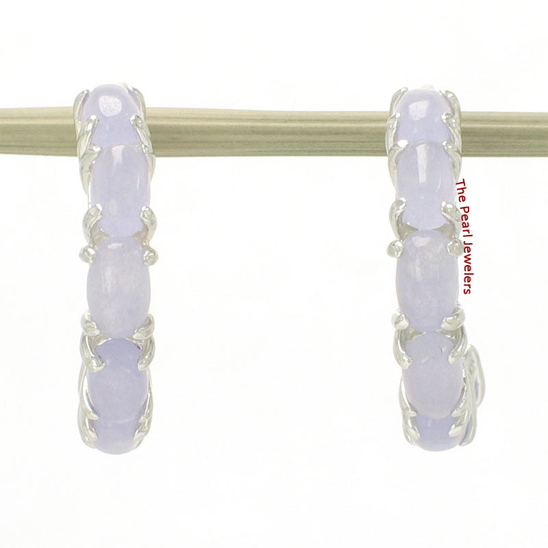 Solid Sterling Silver 925 Lavender Jade 12-Stone C Hoop Earrings