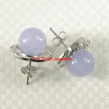 Load image into Gallery viewer, Solid Sterling Silver 925 Lavender Jade &amp; CZ Stud Earrings