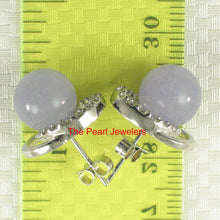 Load image into Gallery viewer, Solid Sterling Silver 925 Lavender Jade &amp; CZ Stud Earrings
