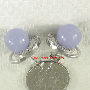 Solid Sterling Silver 925 Lavender Jade & CZ Stud Earrings