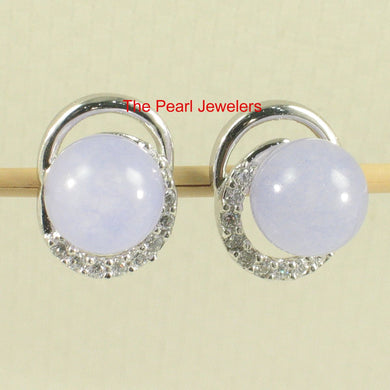 Solid Sterling Silver 925 Lavender Jade & CZ Stud Earrings