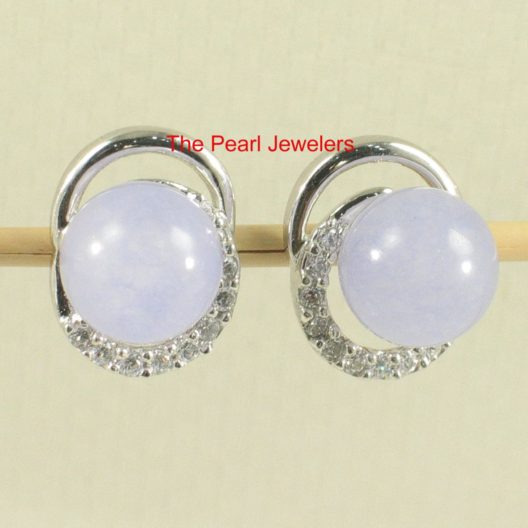 Solid Sterling Silver 925 Lavender Jade & CZ Stud Earrings