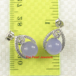 Solid Sterling Silver 925 Lavender Jade & CZ Flower Stud Earrings