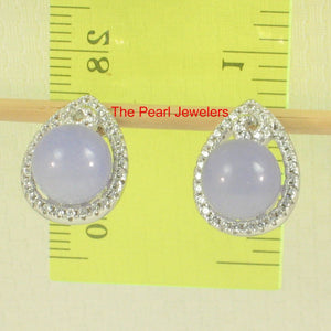 Solid Sterling Silver 925 Lavender Jade & CZ Flower Stud Earrings
