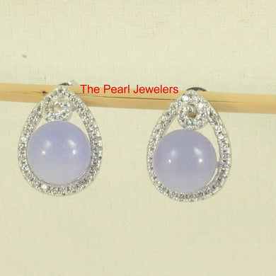 Solid Sterling Silver 925 Lavender Jade & CZ Flower Stud Earrings