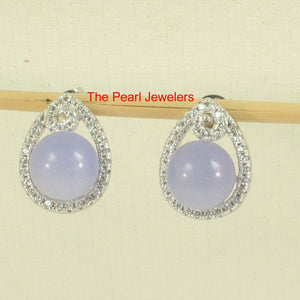Solid Sterling Silver 925 Lavender Jade & CZ Flower Stud Earrings