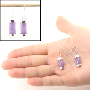 Solid Sterling Silver 925 Lavender Jade Curved Fish Hook Earrings