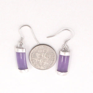 Solid Sterling Silver 925 Lavender Jade Curved Fish Hook Earrings
