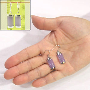 Solid Sterling Silver 925 Curved Lavender Jade Leverback Earrings