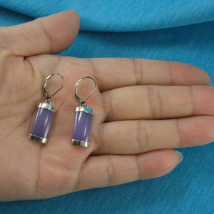Solid Sterling Silver 925 Curved Lavender Jade Leverback Earrings