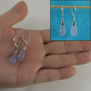 Solid Sterling Silver 925 Raindrop Lavender Jade Lever Back Earrings